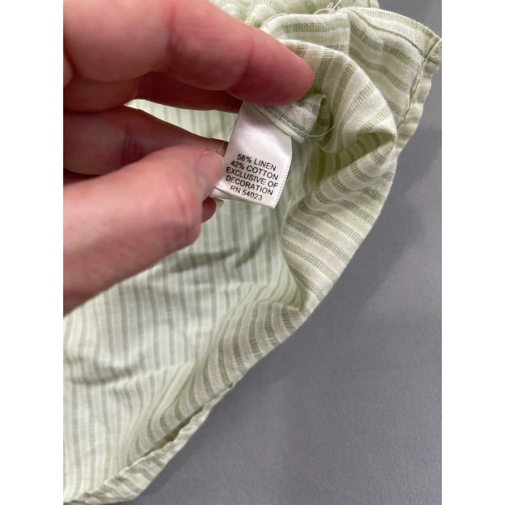 Banana Republic Mens L Guayabera‎ Shirt Green Striped Embroidered Linen Cotton